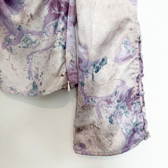 NWT Zara Satin Marble Printed Flare Sleeve V-Neck Twist Blouse Top New Small - Picture 3 of 7